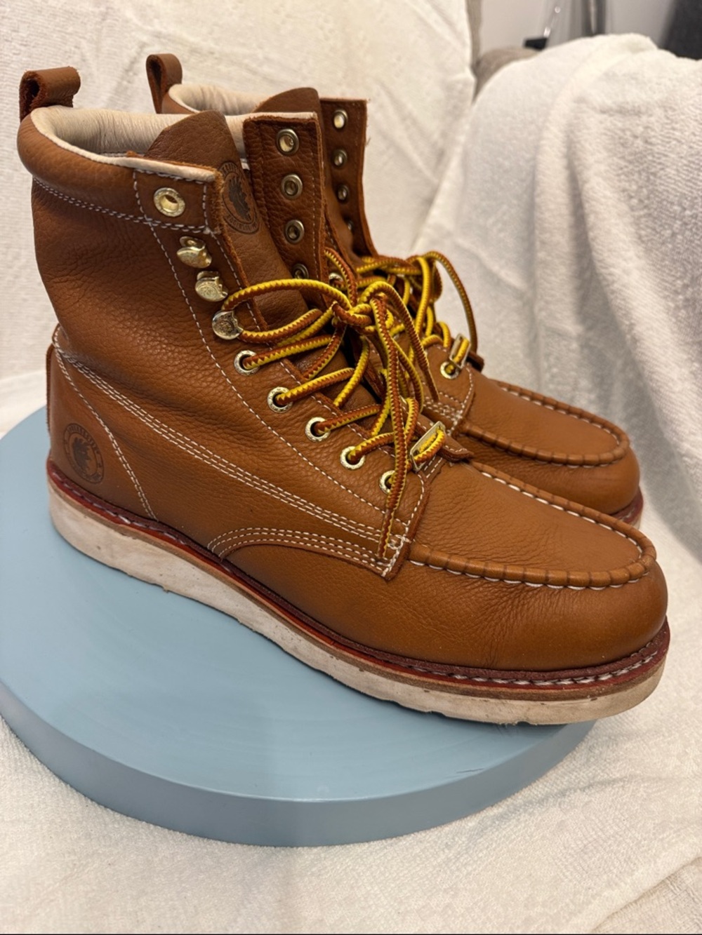 Men's RockRooster Wedge 6 inches Leather Moc Toe Work Boots Vibram sole